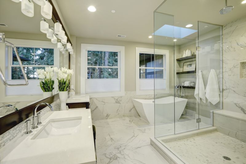 Elegant walk-in shower with bench